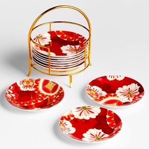 New! Crate&Barrel Fortune Garden Stoneware Appetizer Plate, Set of 10